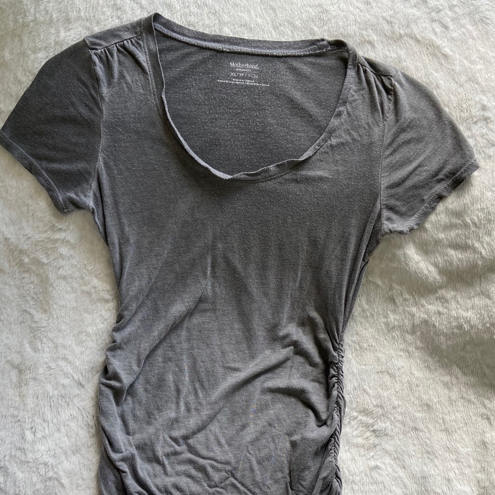 Gray distressed maternity top